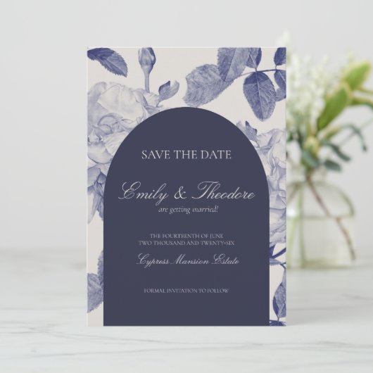 Elegante Aquarellfarben-Rose Hochzeit Sichern Sie  Einladung (Stehend Vorderseite)