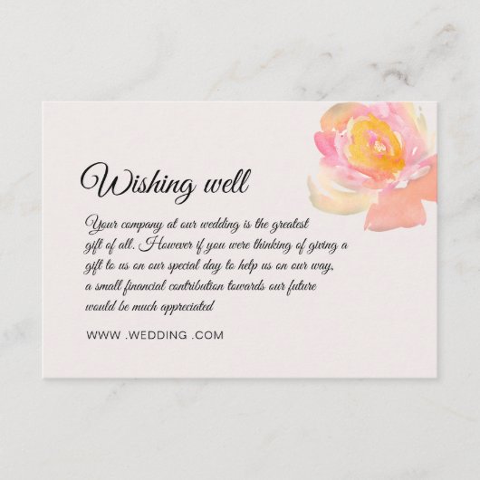 Elegante Aquarellfarben-Rose Hochzeitszauber Begleitkarte (Vorderseite)