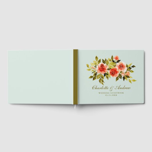 Elegante Aquarellfarben Rose Mint Green Wedding Gästebuch (Voll)