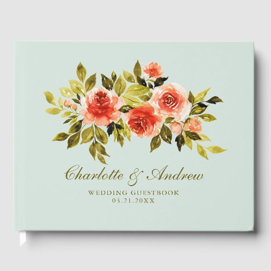 Elegante Aquarellfarben Rose Mint Green Wedding Gästebuch (Vorderseite)