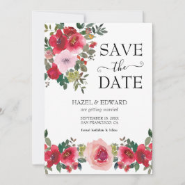 Elegante Aquarellfarben Rote Rose Save the Date fl Einladung