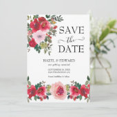 Elegante Aquarellfarben Rote Rose Save the Date fl Einladung (Stehend Vorderseite)