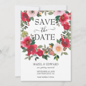 Elegante Aquarellfarben Rote Rose Save the Date fl Einladung (Vorderseite)