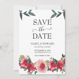 Elegante Aquarellfarben Rote Rose Save the Date fl Einladung