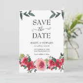 Elegante Aquarellfarben Rote Rose Save the Date fl Einladung (Stehend Vorderseite)