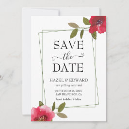 Elegante Aquarellfarben Rote Rose Save the Date fl Einladung
