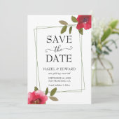 Elegante Aquarellfarben Rote Rose Save the Date fl Einladung (Stehend Vorderseite)