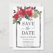 Elegante Aquarellfarben Rote Rose Save the Date fl Einladung (Vorderseite)