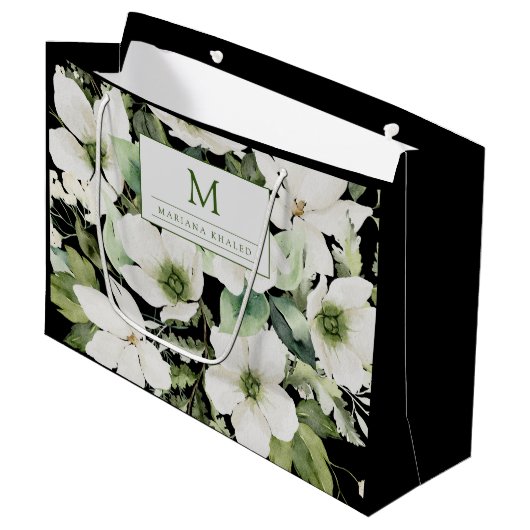 Elegante Aquarellfarben, schwarz und weiß Große Geschenktüte (Vorderseite Schrägansicht)