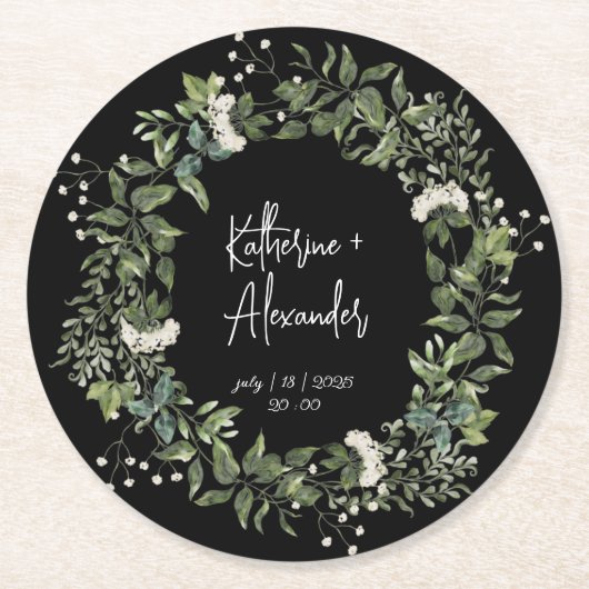 Elegante Aquarellfarben, schwarz und weiß Runder Pappuntersetzer (Vorderseite)