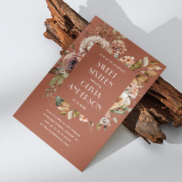 Elegante Aquarellfarben Terrakotta Süß 16 Einladung