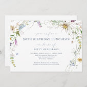 Elegante Aquarellfarben Wildblume 90. Geburtstag Einladung (Vorne/Hinten)