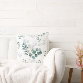 Elegante Aquarellfarben-Wildblume Eukalyptus-Blätt Kissen