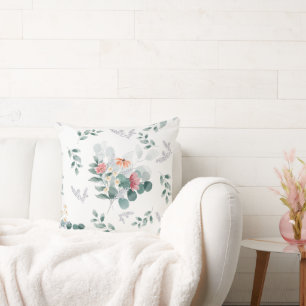 Elegante Aquarellfarben-Wildblume Eukalyptus-Blätt Kissen