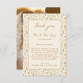 Elegante Aquarellfarben Wildblume Foto Hochzeit Dankeskarte