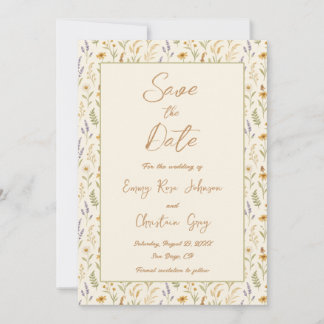 Elegante Aquarellfarben Wildblume Foto Hochzeit Save The Date