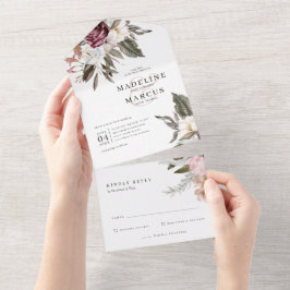 Elegante Aquarellfarben-Wildblume Hochzeit in eine All In One Einladung