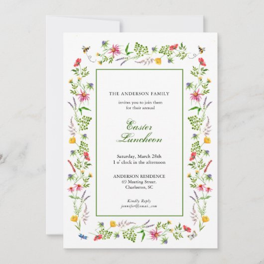 Elegante Aquarellfarben Wildblume Osterfeier Annou Ankündigung (Vorderseite)