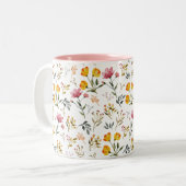 Elegante Aquarellfarben Wildblume Rosa Kaffee Tass Zweifarbige Tasse (Vorderseite Links)