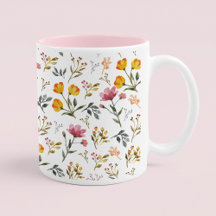 Elegante Aquarellfarben Wildblume Rosa Kaffee Tass