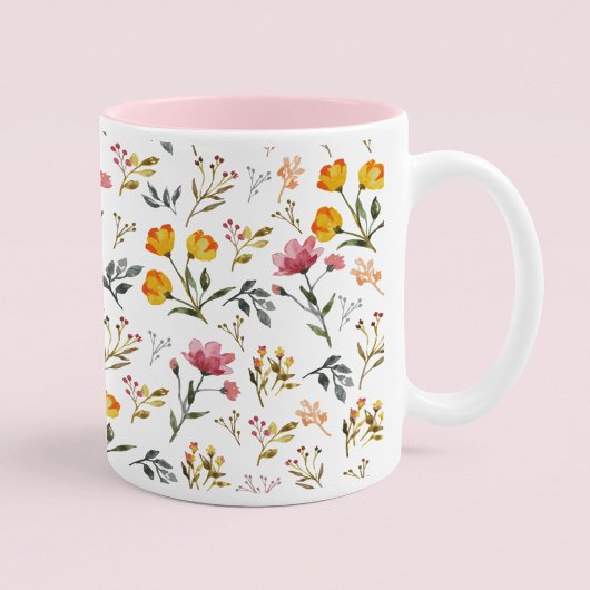 Elegante Aquarellfarben Wildblume Rosa Kaffee Tass Zweifarbige Tasse