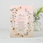 Elegante Aquarellfarben-Wildblume und Schmetterlin Einladung (Stehend Vorderseite)