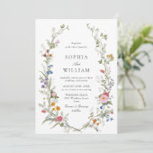 Elegante Aquarellfarben Wildblumen Einfache rosa H Einladung (Stehend Vorderseite)