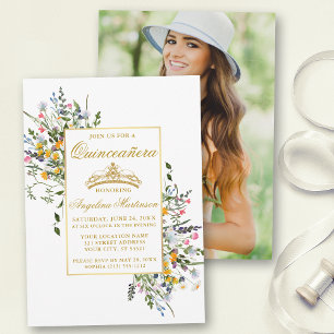 Elegante Aquarellfarben Wildblumen Foto Quinceaner Einladung