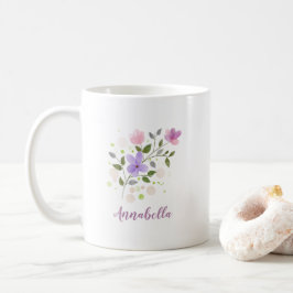 Elegante Aquarellfarben-Wildblumen mit Namensgesch Kaffeetasse