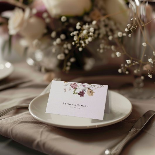 Elegante Aquarellfarben-Wildblumen Platzkarten