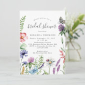 Elegante Aquarellfarben Wildblumen Rahmen Brautpar Einladung (Stehend Vorderseite)