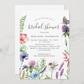 Elegante Aquarellfarben Wildblumen Rahmen Brautpar Einladung (Vorne/Hinten)