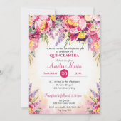 Elegante Aquarellfarbene Blume Quinceañera Einladung (Vorderseite)