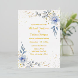 elegante Aquarellfarbenhochzeit in blauem Blau Folieneinladung