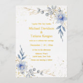 elegante Aquarellfarbenhochzeit in blauem Blau Folieneinladung (Vorderseite)