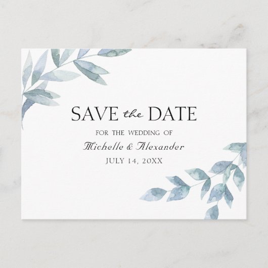 Elegante Aquarellfärbung Botanisch Save the Date Postkarte (Vorderseite)