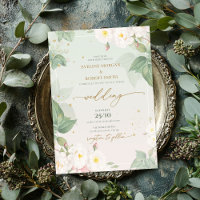 Elegante Aquarellfeder Weiße wilde Rose Salbei