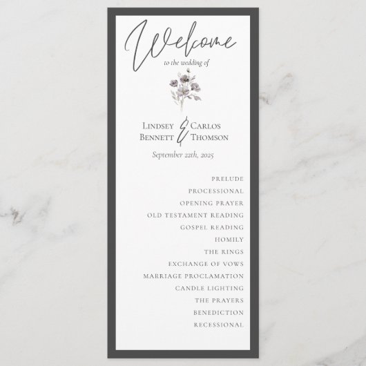 Elegante Aquarellfeier dunkelgrau Programm (Vorderseite)