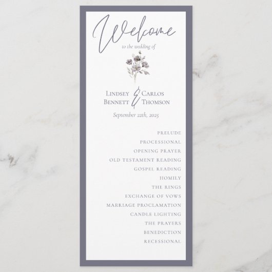 Elegante Aquarellfeier düster-grauer Kaligraphie Programm (Vorderseite)