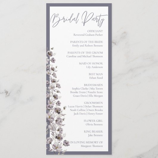 Elegante Aquarellfeier düster-grauer Kaligraphie Programm (Rückseite)