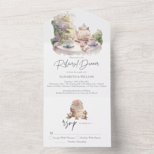 Elegante Aquarellgarten Probe Abendessen All In One Einladung (Innen Boden)