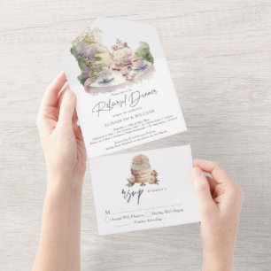 Elegante Aquarellgarten Probe Abendessen All In One Einladung