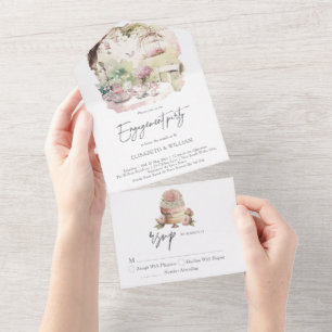 Elegante Aquarellgarten Verlobung All In One Einladung