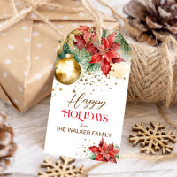 Elegante Aquarellgold Rote Poinsettia Weihnachten