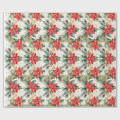 Elegante Aquarellgold Rote Poinsettia Weihnachten Geschenkpapier (Flach)