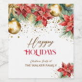 Elegante Aquarellgold Rote Poinsettia Weihnachten Weinetikett (Einzelnes Label)