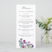 Elegante Aquarellkarte Iris Blume Wedding Menu Kar Menükarte (Stehend Vorderseite)