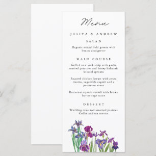 Elegante Aquarellkarte Iris Blume Wedding Menu Kar Menükarte