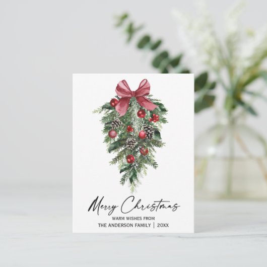 Elegante Aquarellkiefern Kalligraphie Weihnachten (Stehend Vorderseite)