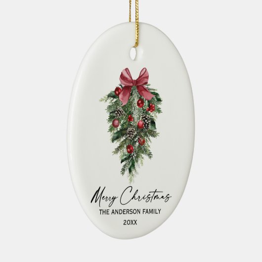 Elegante Aquarellkiefern Kalligraphie Weihnachten Keramik Ornament (Rechts)